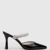 Alexa85 Closed Toe Slide With Diamante Band In Black Patent