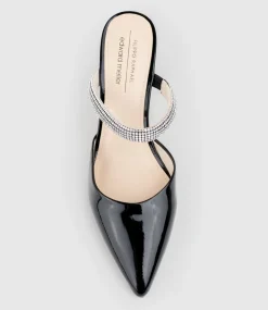 Alexa85 Closed Toe Slide With Diamante Band In Black Patent