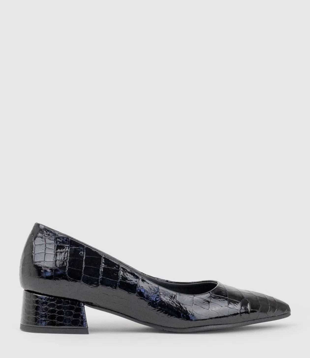 Andrea40 Pointed Block Heel Pump In Black Croc