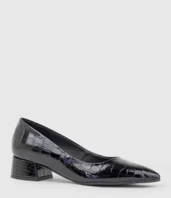 Andrea40 Pointed Block Heel Pump In Black Croc