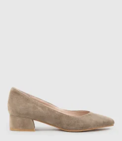 Audrey35 Low Block Heel Pump In Latte Suede
