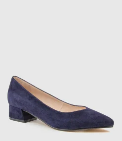 Audrey35 Low Block Heel Pump In Navy Suede