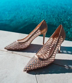 Aurum90 Crystal Mesh Pump In Platino