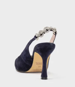 Azalia85 Slingback Pump With Diamond Band In Navy Suede