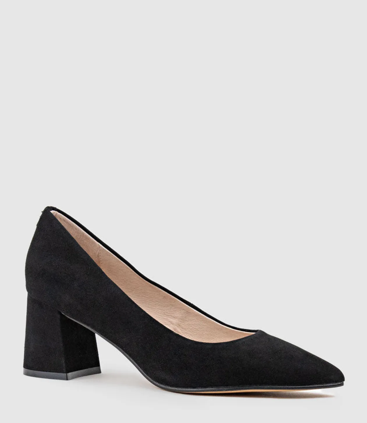Brooke65 Pointed Block Heel Pump In Black Suede
