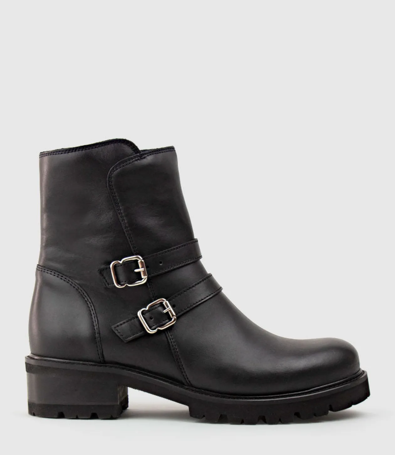 Carly Double Buckle Biker Boot In Black