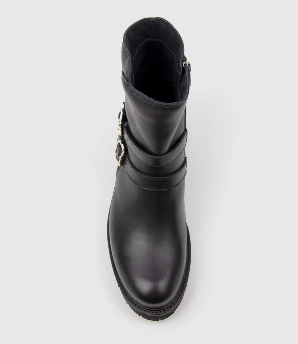 Carly Double Buckle Biker Boot In Black