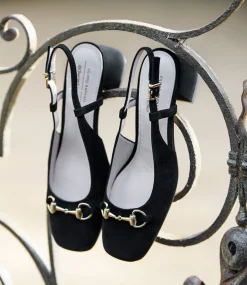 Clementine45 Closed Toe Sling With Hardware In Black Suede