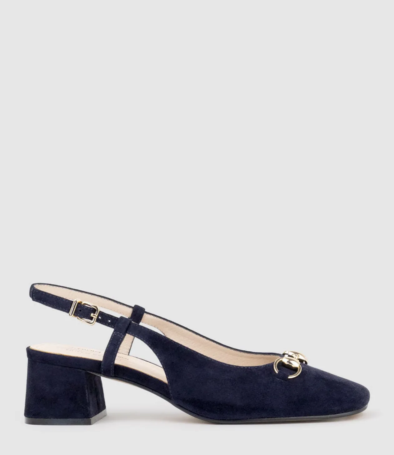 Clementine45 Closed Toe Sling With Hardware In Navy Suede