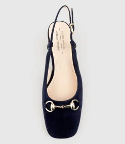 Clementine45 Closed Toe Sling With Hardware In Navy Suede