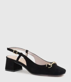 Clementine45 Closed Toe Sling With Hardware In Black Suede