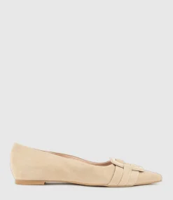 Destraflat Pointed Ballet With Buckle In Camel Suede