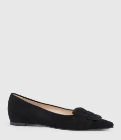 Destraflat Pointed Ballet With Buckle In Black Suede