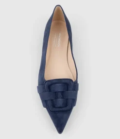 Destraflat Pointed Ballet With Buckle In Navy Suede