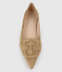 Destraflat Pointed Ballet With Buckle In Tan Suede