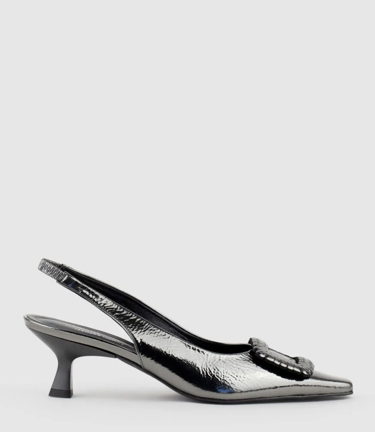 Dulce60 Slingback Pump With Buckle In Pewter Crinkle