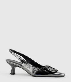 Dulce60 Slingback Pump With Buckle In Pewter Crinkle
