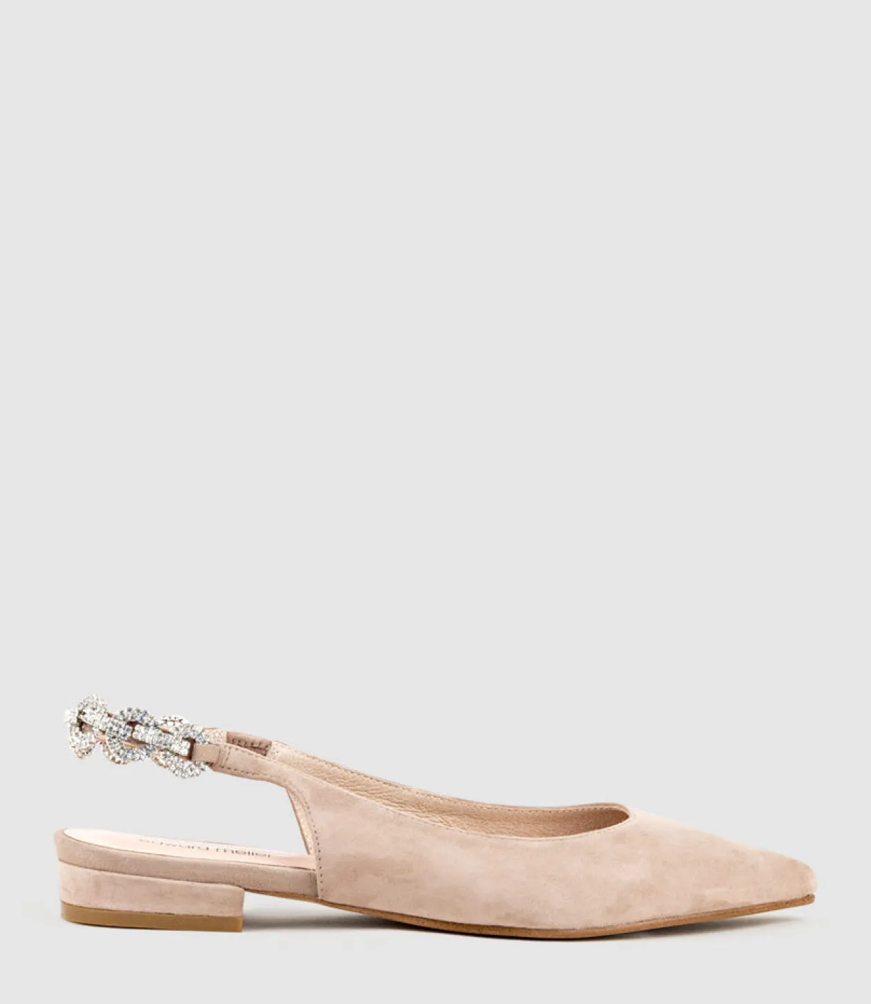 Ebony Flat Slingback With Diamond Band In Nude Suede