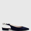 Ebony Flat Slingback With Diamond Band In Navy Suede