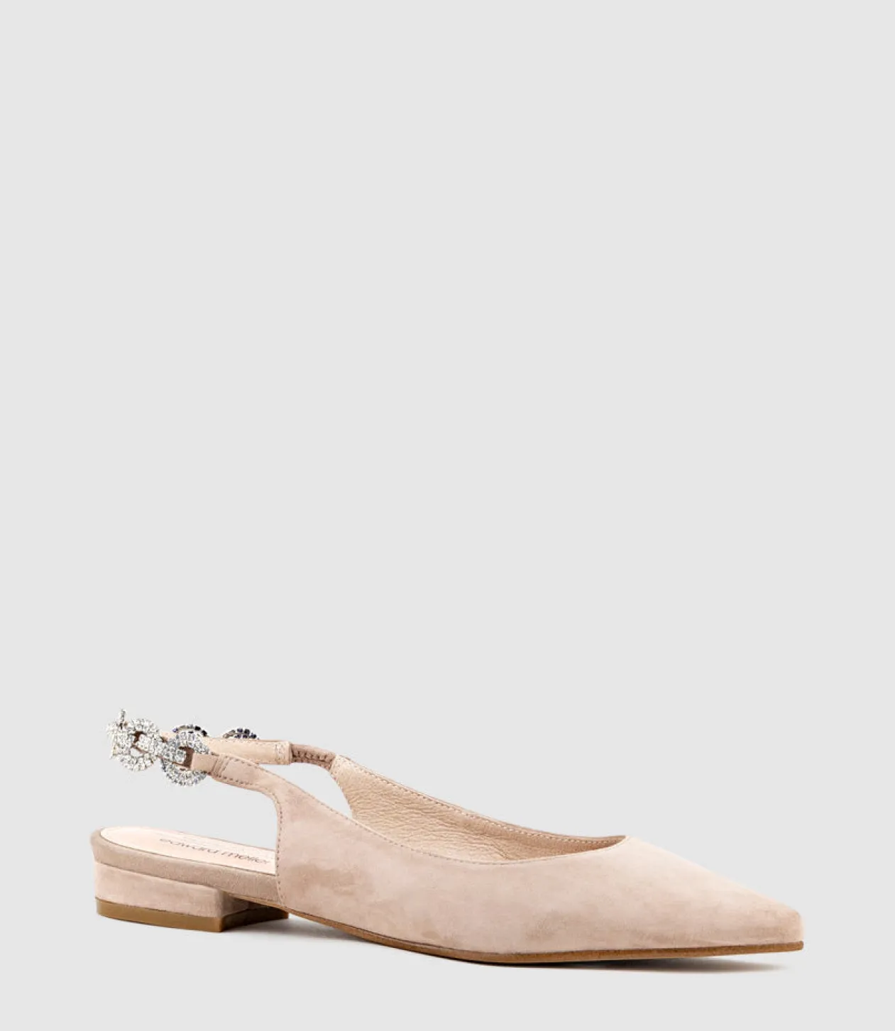 Ebony Flat Slingback With Diamond Band In Nude Suede