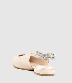 Ebony Flat Slingback With Diamond Band In Champagne Satin