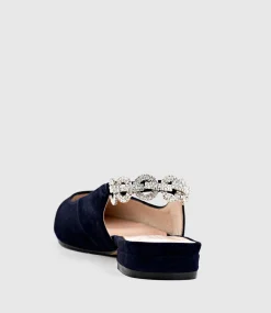 Ebony Flat Slingback With Diamond Band In Navy Suede