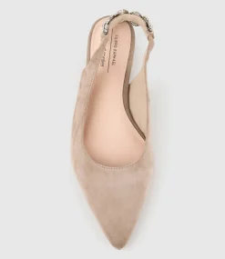 Ebony Flat Slingback With Diamond Band In Nude Suede