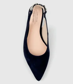 Ebony Flat Slingback With Diamond Band In Navy Suede