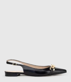 Elda Pointed Slingback With Chain Detail In Black Baby Calf