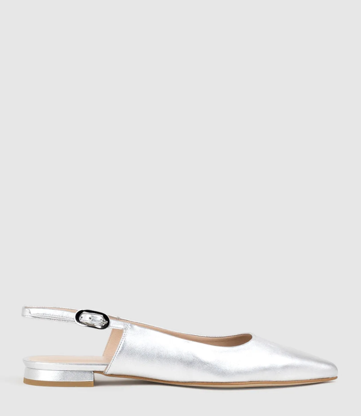 Elise Flat Closed Toe Sling In Silver