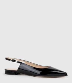 Elise Flat Closed Toe Sling In Black Patent