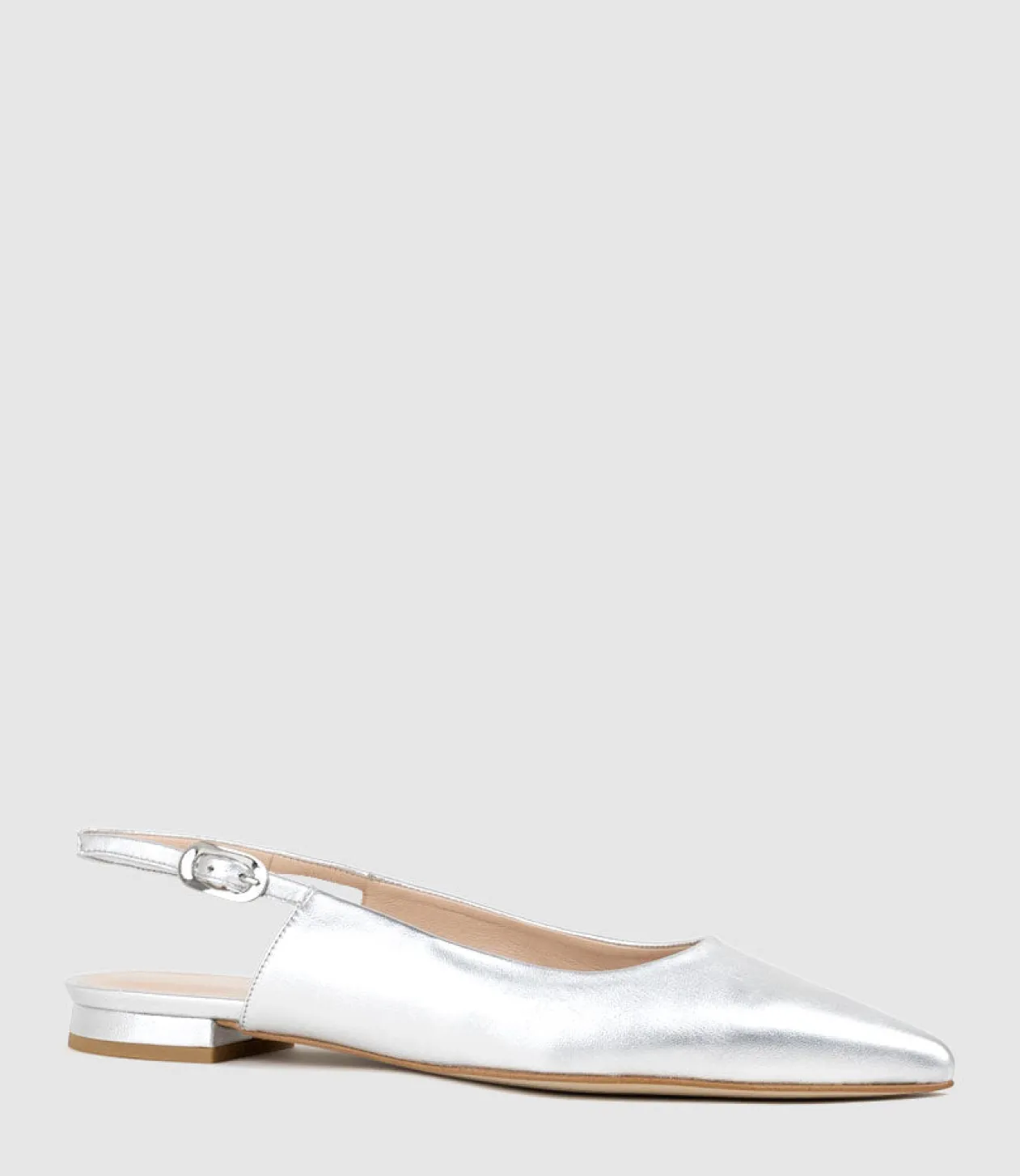 Elise Flat Closed Toe Sling In Silver