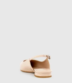 Elise Flat Closed Toe Sling In Nude Patent