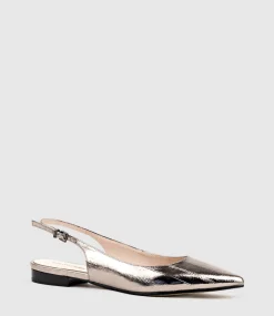 Elvan Flat Pointed Slingback In Pewter Eel