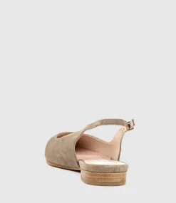 Elvan Flat Pointed Slingback In Latte Suede