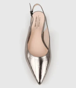 Elvan Flat Pointed Slingback In Pewter Eel