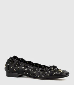 Erata Square Toe Ballet With Eyelets In Black