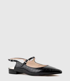 Eugenia Flat Slingback With Strap In Black Croc