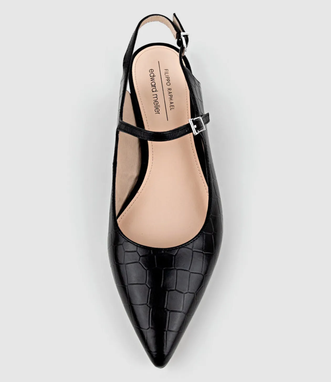 Eugenia Flat Slingback With Strap In Black Croc