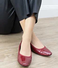 Faile Ballet With Grosgrain Piping In Ruby Snake