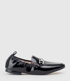 Famine Elastic Back Slipper With Hardware In Black Patent