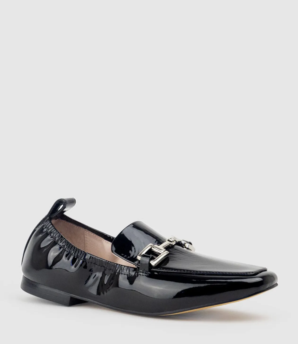 Famine Elastic Back Slipper With Hardware In Black Patent