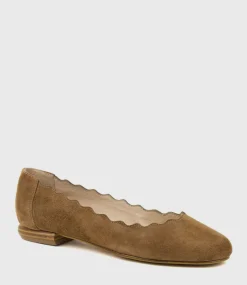 Fara Scalloped Ballet Flat In Tawny Suede