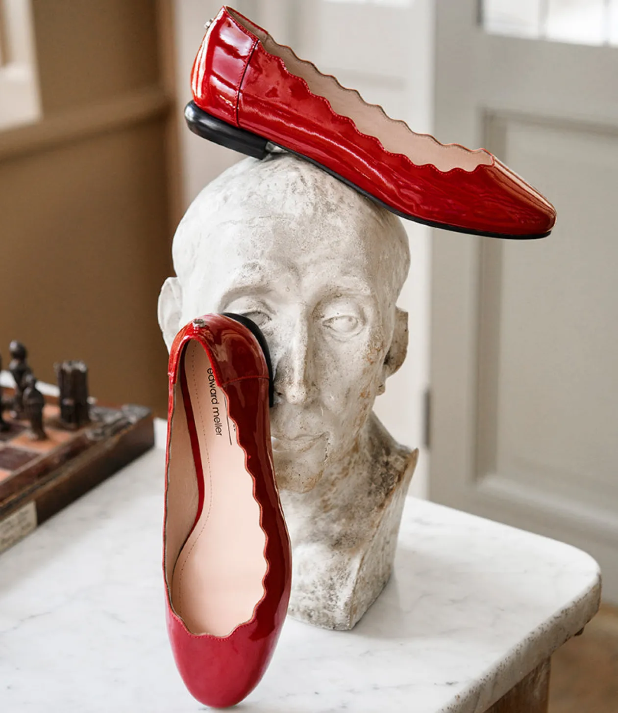Fara Scalloped Ballet Flat In Ruby Patent