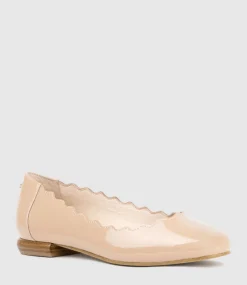 Fara Scalloped Ballet Flat In Nude Patent