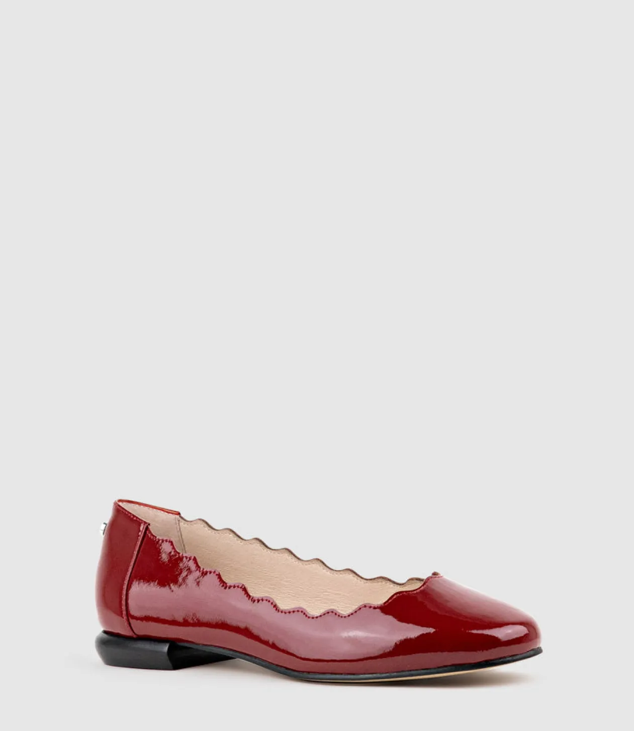 Fara Scalloped Ballet Flat In Ruby Patent