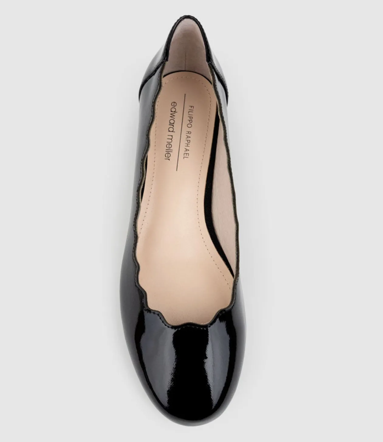 Fara Scalloped Ballet Flat In Black Patent