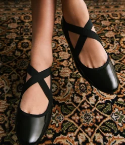 Felicity Elastic Cross Strap Ballet In Black Patent