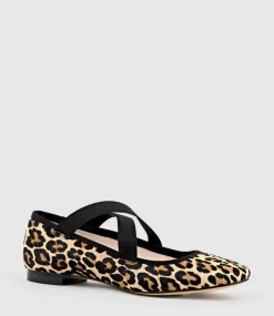 Felicity Elastic Cross Strap Ballet In Leopard