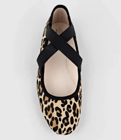 Felicity Elastic Cross Strap Ballet In Leopard